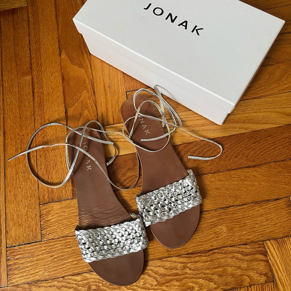 Jonak Paris Silver Braided Strap Sandals
